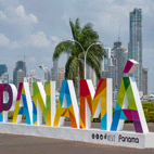 Panama sign - famous landmark in Panama City, March, 2019 Von hanohiki